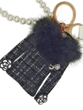 Tweed Bag Charm With Pearls